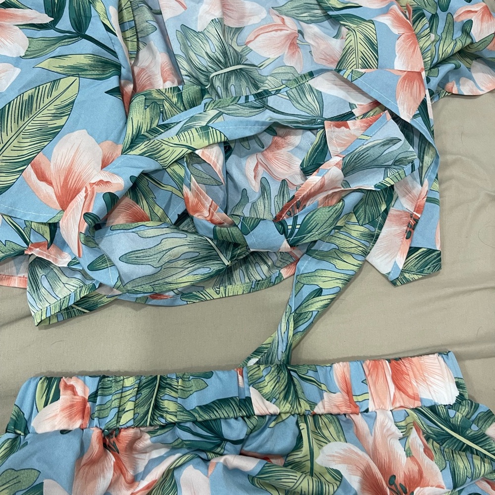 Floral Blue and Green Two-Piece Set
